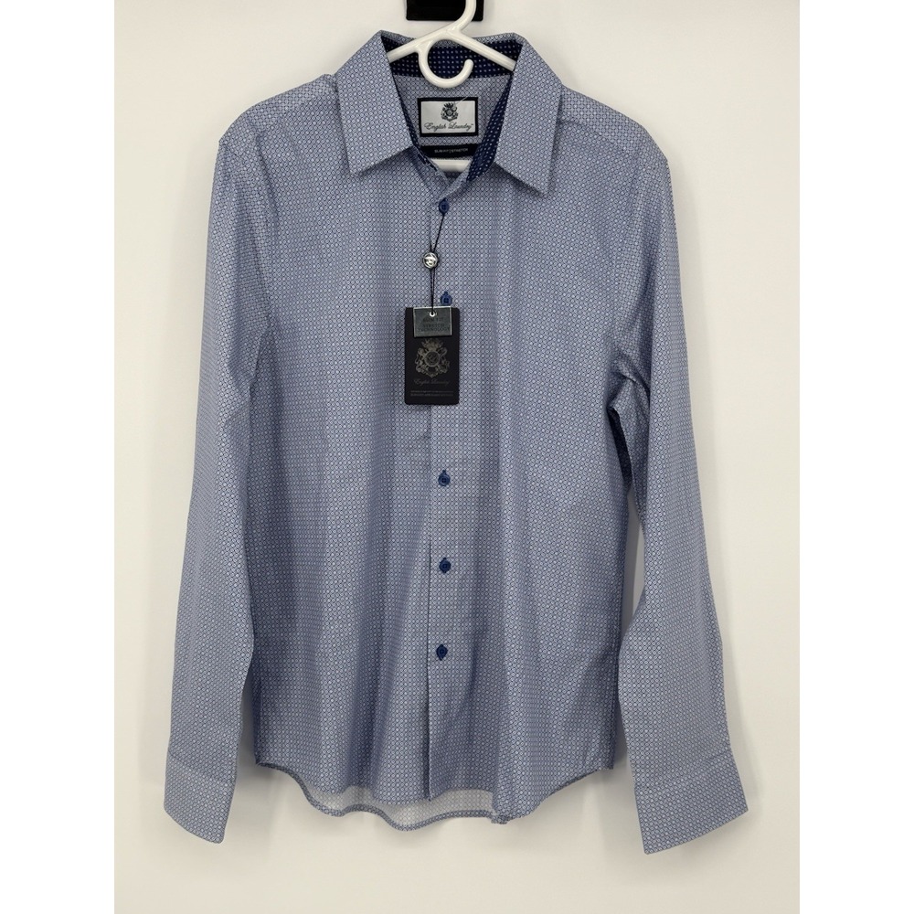 English Laundry Men's Blue Long Sleeve Button Down Slim Fit Large NWT